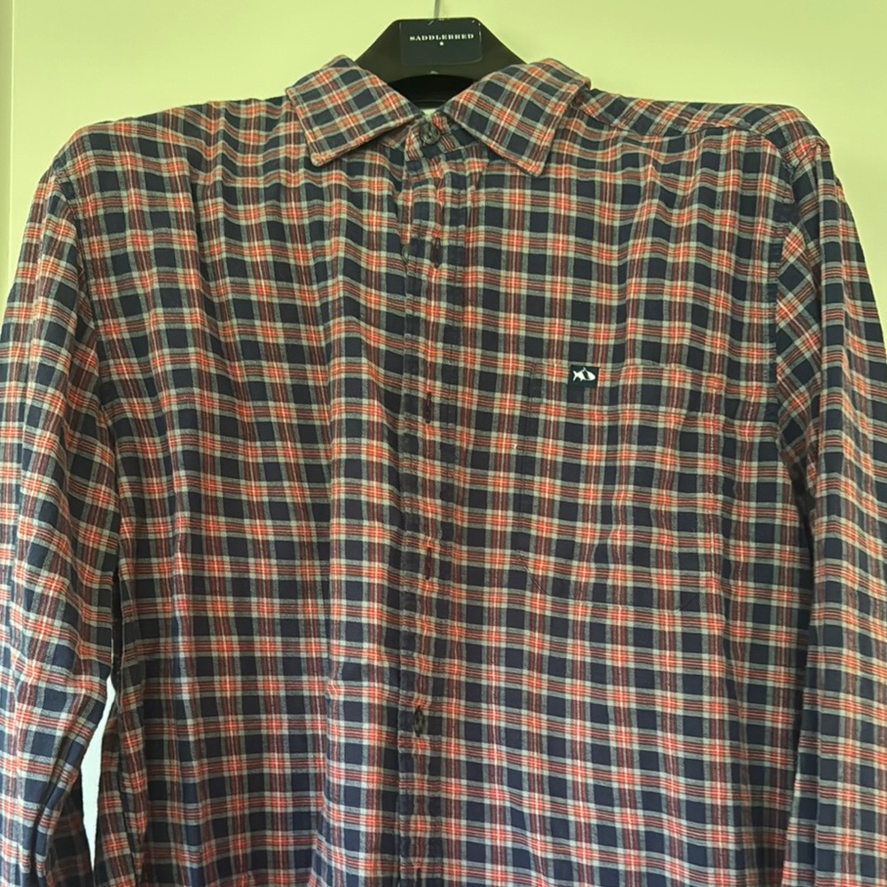 Navy and Red Plaid Button-Down Shirt by fish hippie